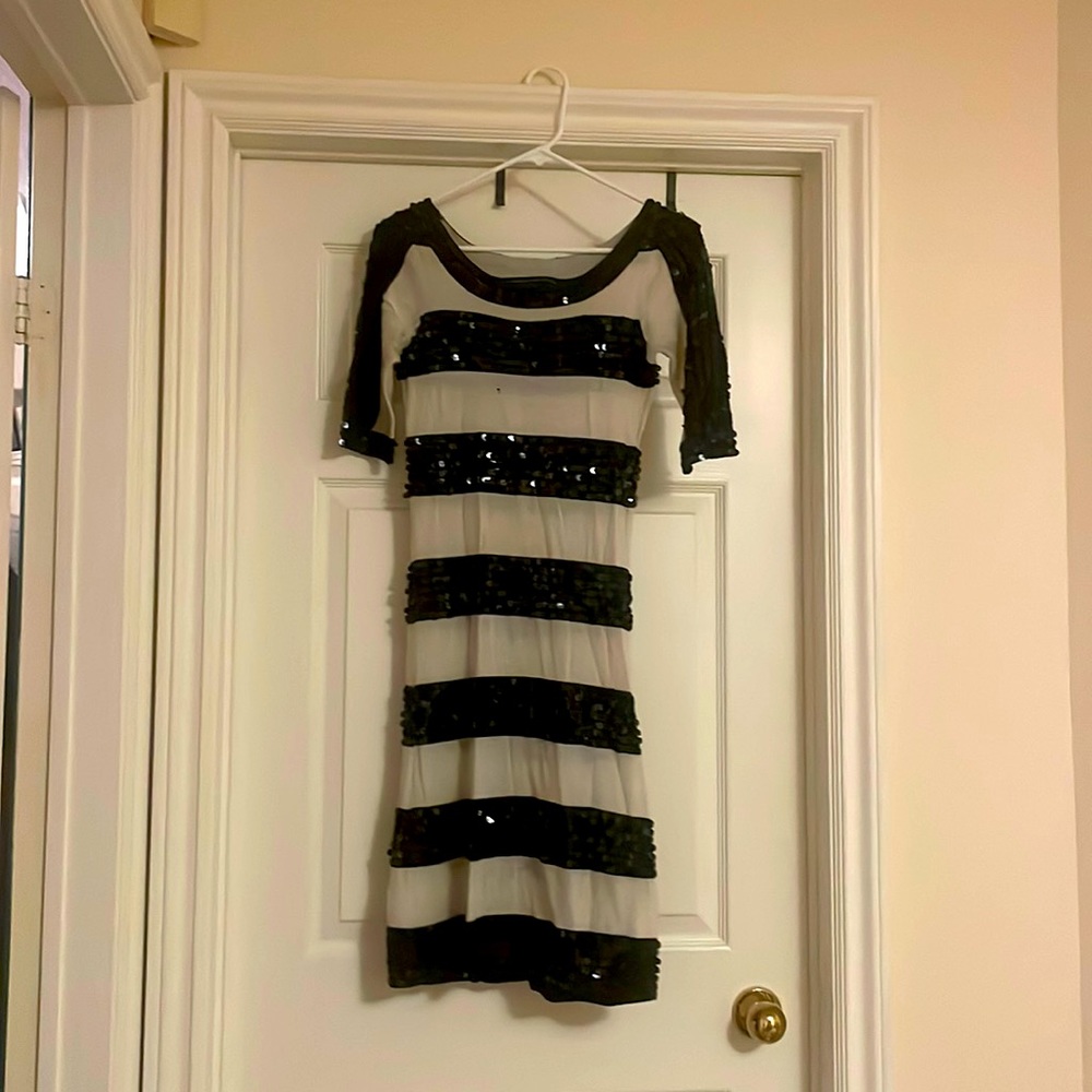 Sequins Black and White Striped French Connection Dress